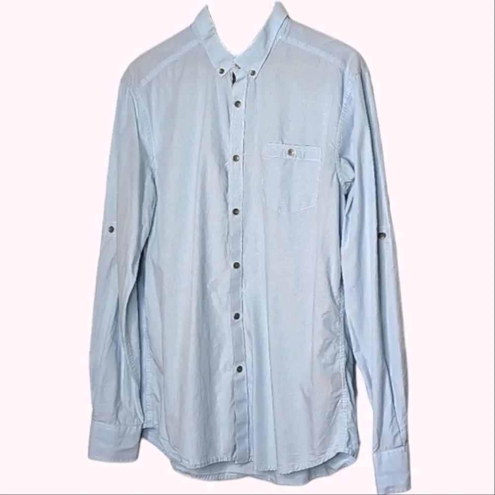 REACTION Kenneth Cole Fitted Blue Cotton Broadcloth Dress Shirt size Men's L
